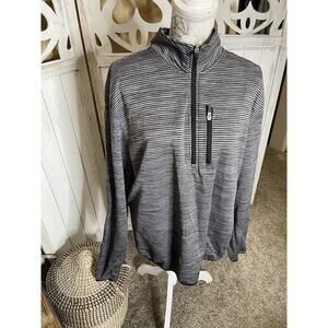 Prana Tri Thermal Men's XL 1/4 Zip Pullover Fleece Gray Black Long Sleeve Stripe